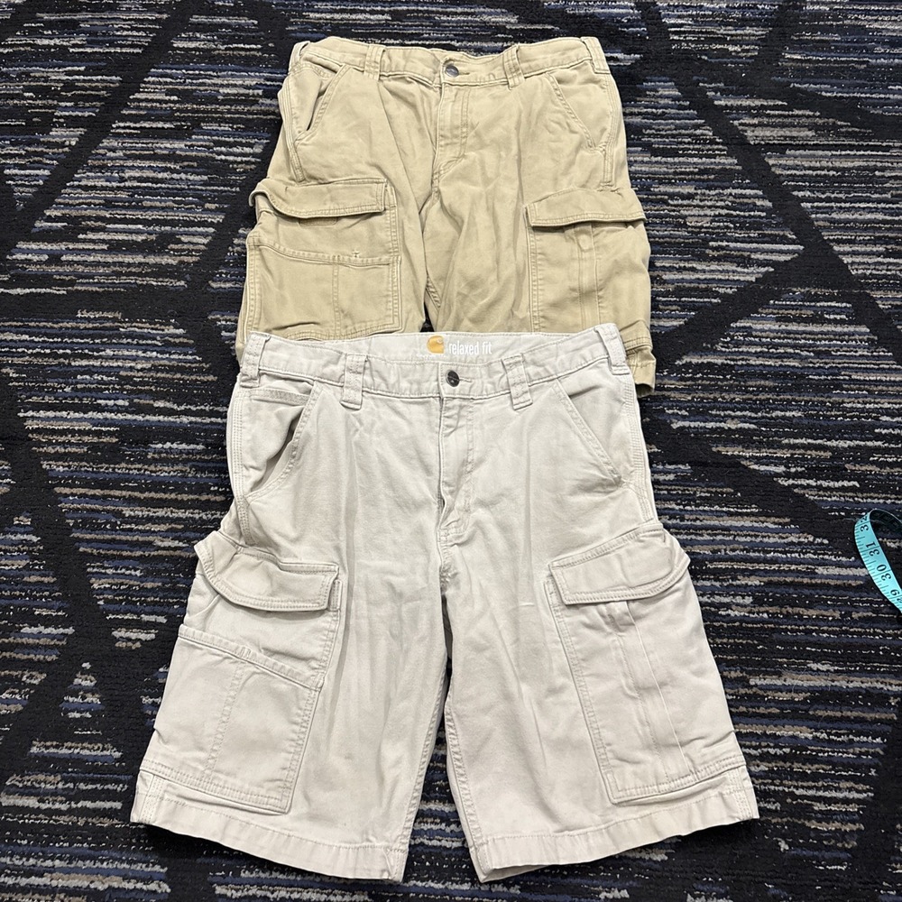 LOT OF 2 Carhartt Mens Cargo Shorts Relaxed Fit Khaki Baggy 103452 Work Wear 32